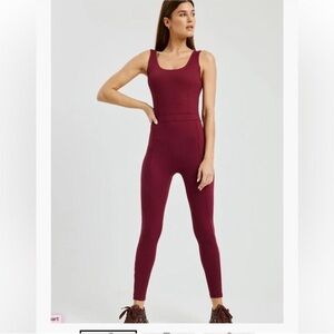 Year of Ours x Bandier Fitted Jumpsuit Deep Red Bodysuit Size M